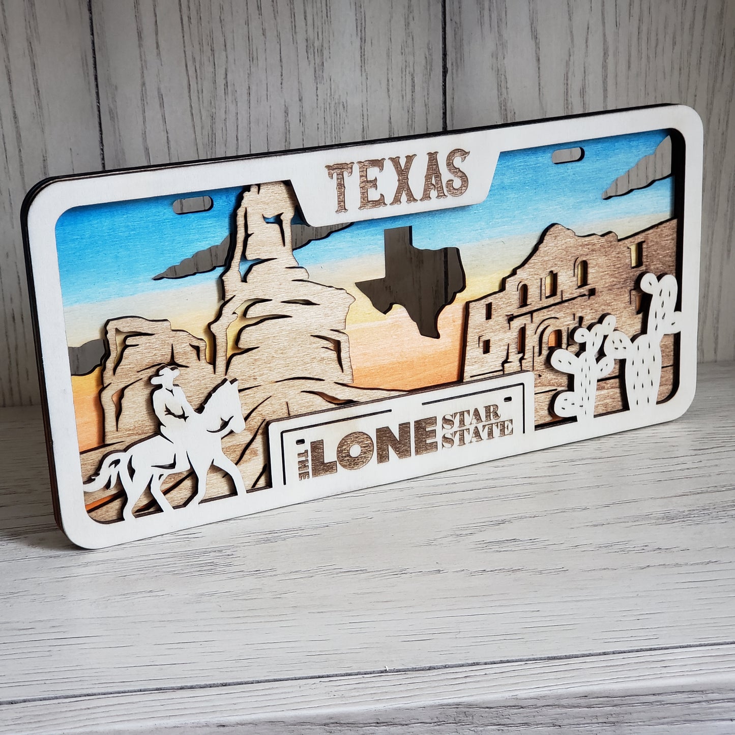 Wooden Texas License Plate Shadow Box